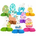 Ensemble de décoration de table nid d'abeille lapin de Pâques avec oeufs et poussins. - Centres de table alvéolés lapin de Pâques - lot de 9