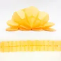 Yellow paper honeycomb flower and clover garland string detail close-up view for party. - Yellow