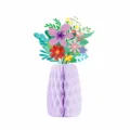 Honeycomb paper vase with floral bouquet centerpiece for spring summer party table decor. - Light Purple