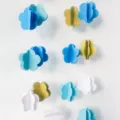 3D paper cloud hanging garland, cute blue gold white decor for kids birthday party celebration. - Blue Flowers (3m)
