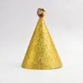Gold glitter party hat with sequin top, sparkling conical birthday hat for kids and adults decor. - Gold Glitter Birthday Hat with Gold Ball