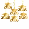 2026 Graduation Season Spiral Hanging Decorations Gold Cap Ceiling Party Ornaments - 6 Pieces Pack / Gold