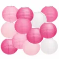 Pink white paper lanterns set hanging decoration for birthday wedding party bestie festival decor - 10 Inch 12 Pieces Set / Pink
