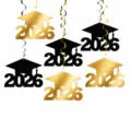 2026 graduation hanging swirls ceiling decor black gold mortarboard party decoration 12pcs - 6 Pieces Pack / Multicolor