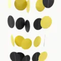 Black and gold glitter paper circle garland 2m long for party, wedding and holiday decor. - Black White Gold