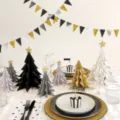 Decorative triangle flags garland for birthday party, classroom and shop window display. - Black + Silver + Gold