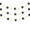 Black and gold star garland banner, 4 meters long with 10cm stars for party decorations. - Graduation Paper Garland Style A - Black & Gold