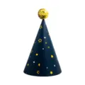 Cute children birthday party hat featuring gold stars and shiny sequin pom-pom, blue. - Blue Star (Sequin Ball)