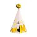 Gold foil birthday party hat with sequin top, children baby celebration decor variant SKU - Pink Birthday Floral (Sequin Ball)