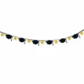 Graduation party decoration garland with black graduation caps and gold glitter stars. - Graduation Garland 13 Piece Set