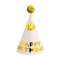 Cone birthday party hat with gold glitter pom-pom and crown design, perfect for celebrations. - Pink Crown (Sequin Ball)