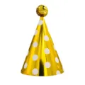 Gold polka dot party hat with sequin pom pom for kids birthday celebrations and events. - Pink Polka Dot (Sequin Ball)