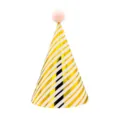 Gold and white striped birthday party hat with pink pom pom for children celebrations decoration - Pink Diagonal Stripe (Plush Ball)