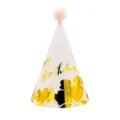 Cute birthday party hat with gold foil floral print and pink pom pom top for kids celebration. - Pink Birthday Floral (Plush Ball)
