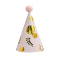Pink gold foil leaf kids birthday party cone hat cute pompom children celebration supply - Pink Leaf (Plush Ball)