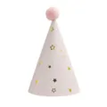 Pink birthday party hat with gold star patterns and cute pom pom, perfect for kids celebration. - Pink Star (Plush Ball)