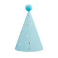 Light blue birthday party hat with silver stars and pom pom for kids party decoration - Light Blue Star (Plush Ball)