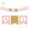 Ghirlanda per festa rosa glitterata IT'S A GIRL decorazione sospesa per baby shower. - Rosa