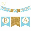 Banner festa rivelazione genere blu e oro lettere glitterate IT'S A BOY decoro - Blu