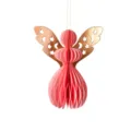 Ange suspendu en papier alvéolé rose de Noël avec ailes dorées à motif d'étoiles. - A01-13 20 cm ange rose