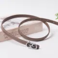 Elegant brown leather belt for women featuring silver buckle minimalist fashion design. - 1.5 Wide Grey