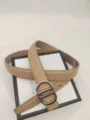Stylish women genuine leather belt featuring elegant silver buckle for jeans and dresses. - Beige