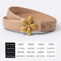 Leather belt detail size chart, floral buckle women belt, versatile waist strap 80-110cm - Beige