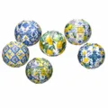 Hanging paper lanterns with blue white tile and lemon pattern for party home decor. - Blue and White Lemon Style