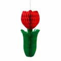 Red green paper tulip honeycomb ball hanging decoration for spring party holiday home decor. - Red