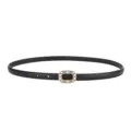 Black leather belt for women with elegant pearl rhinestone oval buckle, slim strap. - 100cm / Black