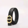 Cintura da donna in vera pelle nera con fibbia metallica dorata stile vintage chic - 100cm / Nero