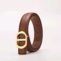 Cintura marrone in vera pelle da donna con elegante fibbia in metallo dorato stile chic moda - 100cm / Colore caramello