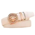 White women belt with rhinestone rose gold automatic buckle stylish fashion trousers strap - White Rhinestone / 115cm
