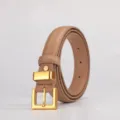Cintura da donna in vera pelle con elegante fibbia quadrata dorata accessorio casual - Beige