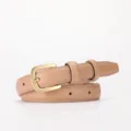 Women thin leather belt minimalist gold pin buckle camel waist belt for jeans and suits - Beige