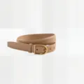 Women's camel leather belt with elegant gold-tone D-buckle, stylish daily accessory. - Beige Webbing with Gold Buckle