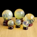 Conjunto de esferas de cristal amarillo natural, adorno de bola de piedra pulida para el hogar. - Bola de Cristal de Fusión Amarilla / Aprox. 5cm