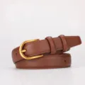 Damen braune Echtleder Gürtel mit goldener Metallschnalle, minimalistisch für Jeans Freizeit. - 100cm / Karamellbraun