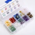 Natural crystal tumbled stones DIY beading set in a clear plastic storage box with various colors. - Natural Crystal DIY Kit