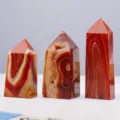 Natural red agate crystal towers, single point healing gemstone pillars for home and office decor. - Red Agate Single Point Four Sided Pillar / Approx. 200-300g