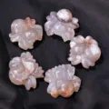 Natürlicher Kirschblütenachat Spinne Kristall Schnitzerei, rosa Dekoration für Halloween. - Kirschblütenachat Spinne Schnitzerei / 5-teiliges Set