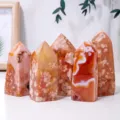 Natural cherry blossom agate crystal pillar polished single point energy stone decor. - Approx. 50-100g
