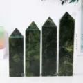 Natural Xiu Jade Four-Sided Pillar Crystal Raw Stone Polished Energy Tower Home Decor - Height Approx 7-9cm