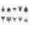 Halloween temporary tattoo stickers set, dark gothic spider and skull black line design 10pcs. - Spider Style B / 10 Pieces/Pack