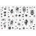 Halloween temporary tattoo sticker set featuring creepy spider, web, and skull dark designs. - Spider Model D / 10 Pieces/Pack