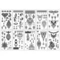 Set d'autocollants de tatouage temporaire papillon noir et blanc, art corporel floral en dentelle. - Série Noire BD