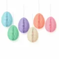 Boules alvéolées en papier d'œufs de Pâques décorations suspendues fête printemps - Ensemble de 6 Boules en Nid d'Abeille Œuf de Pâques