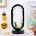 Ovale Kristall-Rohstein Wald Ambiente Licht dekorative Ornament mit Moos und Tierfigur - Weißer Kristall Alpaka Wald Lampe (Schwarzer Rahmen-3 Farblicht)