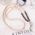 Wood and crystal beaded phone lanyard crossbody strap with metal clasp for daily use. - Smoky Quartz
