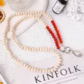 Wooden beads and red crystal phone lanyard cross-body strap, handmade beaded keychain accessory. - Red Agate